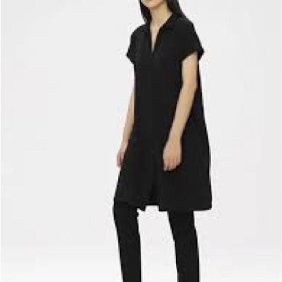 EILEEN FISHER | Fine Tencel Jersey Button Oversized Black Shirtdress  | XS - Picture 3 of 6